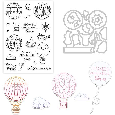 GLOBLELAND Hot Air Balloons Cutting Dies and Silicone Clear Stamps Set with Ship Plane Shape for Card Making DIY Scrapbooking Photo Album Invitation Greeting Cards Decor Paper Craft
