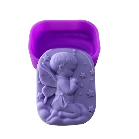 Honeyhandy Cupid Angel Silicone Molds, Food Grade Molds, For DIY Cake Decoration, Candle, Chocolate, Candy, Soap, Purple, 79x60x25.5mm, Inner Diameter: 76x57mm