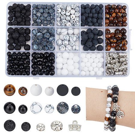 Nbeads DIY Beads Jewelry Making Finding Kit, Inlcuidng Natural & Synthetic Mixed Gemstone Round Beads, CCB Plastic Tube Bails, Brass Rhinestone Spacer Beads, 6~8.5x3~8.5mm, Hole: 1~1.5mm, 435Pcs/box