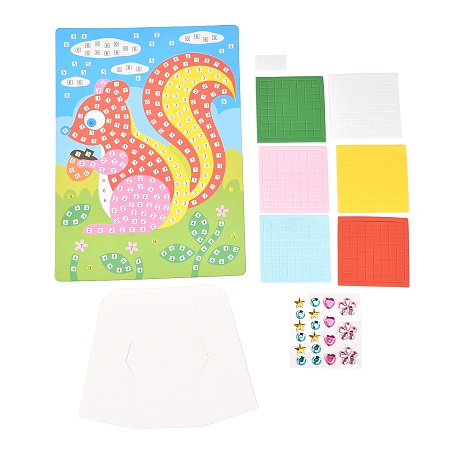 DIY EVA Mosaic Sticker Papers with Diamond, Kraft Painting Paper, Plastic & Resin Stickers and Kraft Base, Cartoon Sticker Creative Educational Toys For Kids, Squirrel Pattern, 23.5x16.5x0.1cm, 1pc/bag