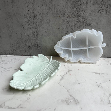 Honeyhandy DIY Leaf Dish Tray Silicone Molds, Storage Molds, for UV Resin, Epoxy Resin Craft Making, White, 143x100x26mm