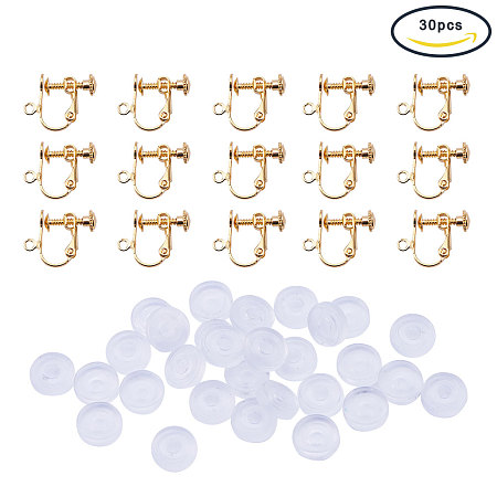 PandaHall Elite 30 Pcs Brass Clip-on Earring Component for Non-pierced Ears with Plastic Earring Pads