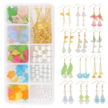SUNNYCLUE DIY Flower Dangle Earring Making Kits, include Acrylic & Glass Beads, Iron Spacer Beads, Brass Earring Hooks, Mixed Color, 20.5x12x10.5mm
