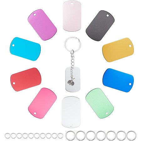 SUNNYCLUE 1 Box 20Pcs Stamping Blank Tags Colorful Rectangle Charms with 3mm Hole Aluminum 1mm Thickness Blanks & Key Rings & Jump Rings for Bracelet Earring Charms DIY Jewerly Making, Mixed Color