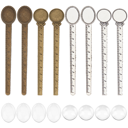 SUNNYCLUE DIY Blank Dome Bookmark Ruler Making Kit, Including Alloy Cabochon Setting, Glass Cabochons, Antique Bronze & Antique Silver, 16Pcs/box