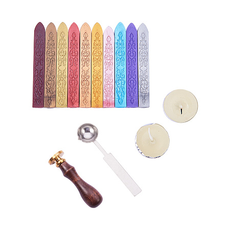 PandaHall Elite 10 Pcs Antique Sealing Wax Sticks without Wicks 1 PCS Wax Stamp 1 PCS Melting Spoon and 2 Pcs White Candles for Retro Vintage Wax Seal Stamp