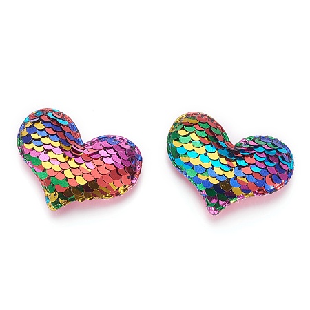 Honeyhandy Glitter Sequins Fabric Heart Padded Patches, for DIY Crafts Clothes Hats Hairpin Ornament Accessories, Colorful, 41x54x10mm