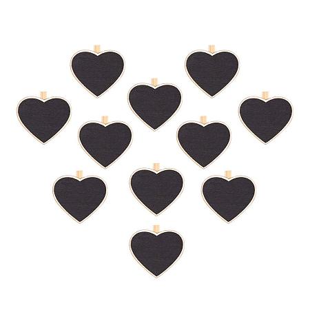 PandaHall Elite 20pcs Heart Shape Wooden Message Blackboards with Clips Pegs Weddings Parties Shops Stores Black