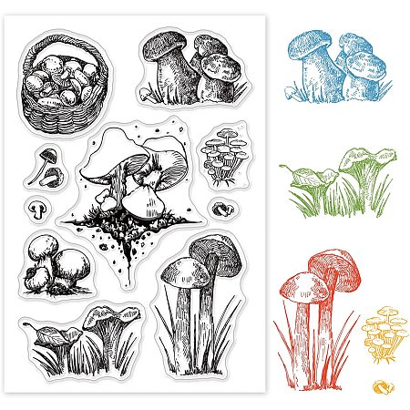 GLOBLELAND Mushroom Clear Stamp Silicone Stamp Cards Stamp Transparent Seals for Card Making Decoration and DIY Scrapbooking