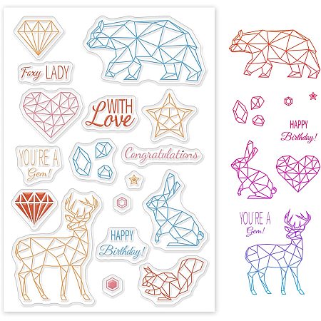 GLOBLELAND Diamond Animals Silicone Clear Stamps with Bear Deer Rabbit Squirrel Shape for Card Making DIY Scrapbooking Photo Album Decoration Paper Craft,6.3x4.3Inches