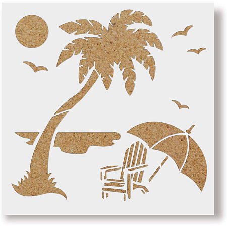 BENECREAT 12x12 Inches Beach Painting Stencils Coconut Tree Template Stencils for Art Painting on Wood, Scrabooking Cardmaking and Christmas DIY Wall Floor Decoration