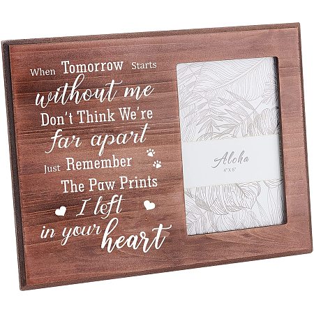 FINGERINSPIRE 25X20cm/10x8inches Picture Frame Pet Memorial Picture Frame with Paw Prints Saddle Brown Wood Photo Frame Rectangle Frame with Just Remember The Paw Prints I Left in Your Heart Words