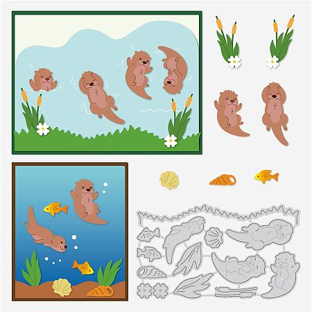BENECREAT 4.5x2.6 Inch Otter Metal Cutting Dies, Fish/Seaweed/Shells/Flowers/Conch Embossing Stencil for Card Making Scrapbooking Paper Craft(0.8mm Thick)