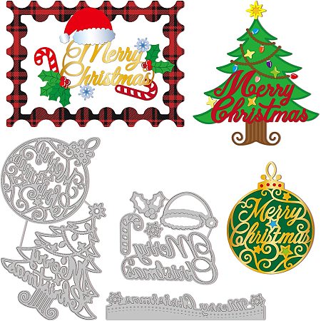 GLOBLELAND Christmas Text Trees Embossing Template Christmas Words Carbon Steel Die Cuts for Scrapbooking Card DIY Craft Decoration
