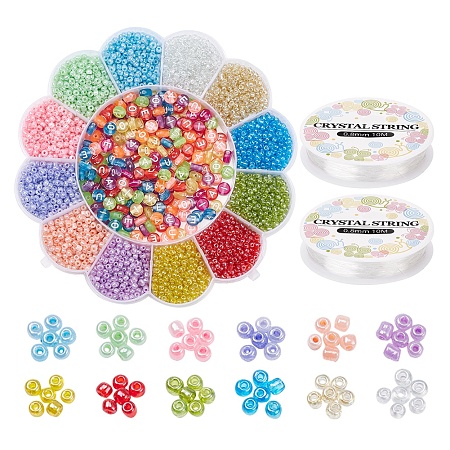 ARRICRAFT DIY Jewelry Making Kits, Including Flat Round Transparent Acrylic Letter Beads, 8/0 Trans & Ceylon Glass Round Seed Beads, Elastic Crystal Thread, Mixed Color, Beads: 3250pcs/set