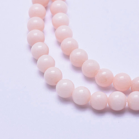 Honeyhandy Natural Mashan Jade Beads Strands, Dyed, Round, Pink, 6mm, Hole: 1mm, about 66pcs/strand, 16 inch