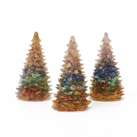 Arricraft Natural & Synthetic Gemstone Home Display Decorations, with Resin and Glitter Powder, Christmas Tree, 92x52mm