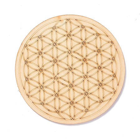 Arricraft Basswood Carved Round Cup Mats, Chakra Flower Of Life Coaster Heat Resistant Pot Mats, for Home Kitchen, Floral Pattern, 100x3mm, 10pcs/set