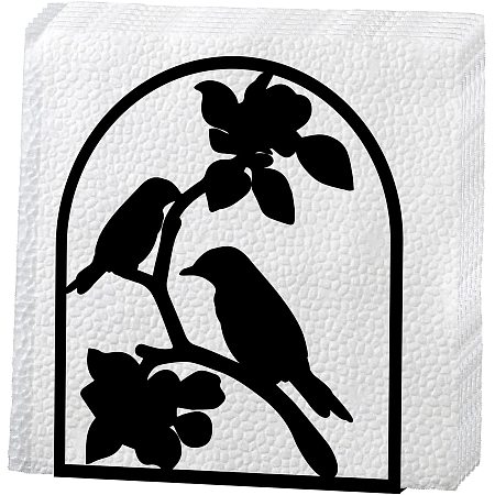 CREATCABIN Napkin Holder Birds Flower Cutout Black Metal Tabletop Napkin Holder Hollow Out Freestanding Paper Tissue Dispenser for Restaurant Home Kitchen Countertop Dining Picnic Table 3.5 x 4.2inch