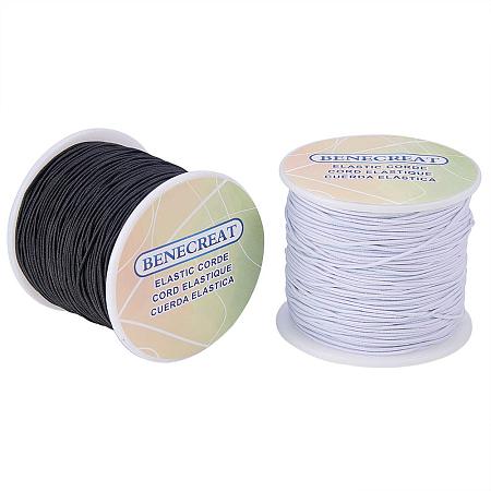 BENECREAT 2 Rolls 218 Yard 1mm Elastic Cord Stretch Thread Beading Cord Fabric Crafting String - White & Black, About 109 Yard per Roll