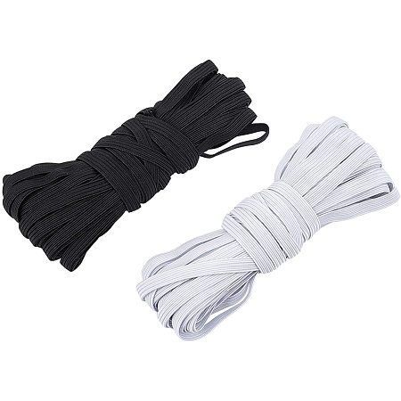 NBEADS 20 Yards Elastic Band, 6mm Flat Braided Elastic Cord Rope Stretch Strap for DIY Sewing Project, White and Black