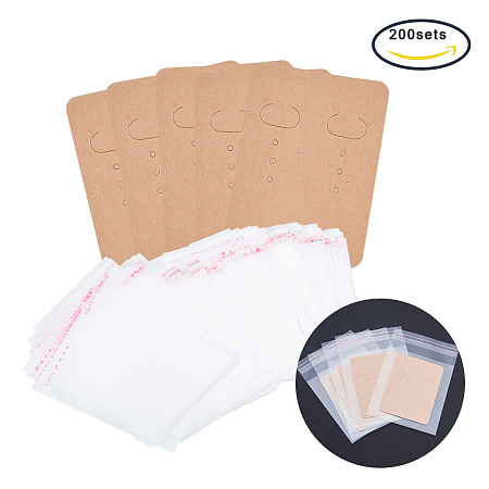 PandaHall Elite 200 Sets Paper Jewelry Earrings Ear Studs Display Cards with OPP Cellophane Self Adhesive Bags