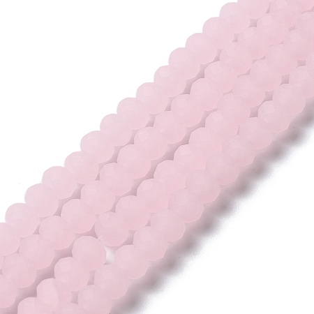 Imitation Jade Solid Color Glass Beads Strands, Faceted, Frosted, Rondelle, Pink, 6x4.5mm, Hole: 1.4mm, about 86pcs/strand, 16.14 inch(41cm)