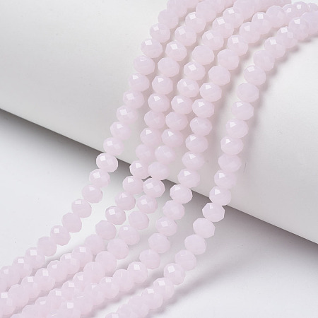 Arricraft Glass Beads Strands, Imitation Jade, Faceted, Rondelle, Pink, 8x6mm, Hole: 1mm, about 68~70pcs/strand, 16 inches(40cm)