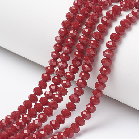 Arricraft Opaque Solid Color Glass Beads Strands, Faceted, Rondelle, FireBrick, 10x8mm, Hole: 1mm, about 62pcs/strand, 22.05 inch(56cm)