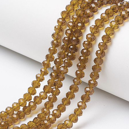 ARRICRAFT Glass Beads Strands, Faceted, Rondelle, Dark Goldenrod, 4x3mm, Hole: 0.4mm, about 130pcs/strand, 16.54 inches(42cm)