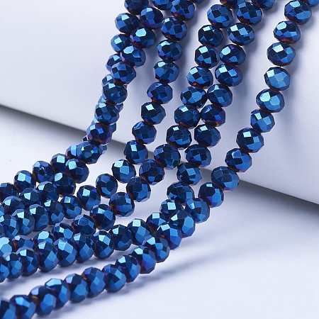 Arricraft Electroplate Transparent Glass Beads Strands, Full Plated, Faceted, Rondelle, Blue Plated, 4x3mm, Hole: 0.4mm, about 130pcs/strand, 16.54 inches(42cm)