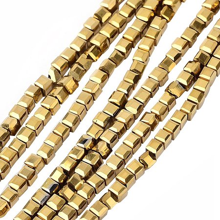 NBEADS 10 Strands Gold Plated Crystal Faceted Cube Glass Beads Strands with 2x2x2mm,Hole:1mm,about 101pcs/strand