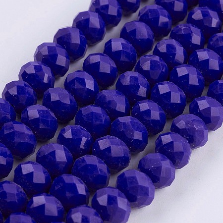 Honeyhandy Opaque Glass Beads Strands, Faceted, Rondelle, Royal Blue, 8x6mm, Hole: 1~1.5mm, about 70~72pcs/strand, 16.9~17.3 inch(43~44cm)