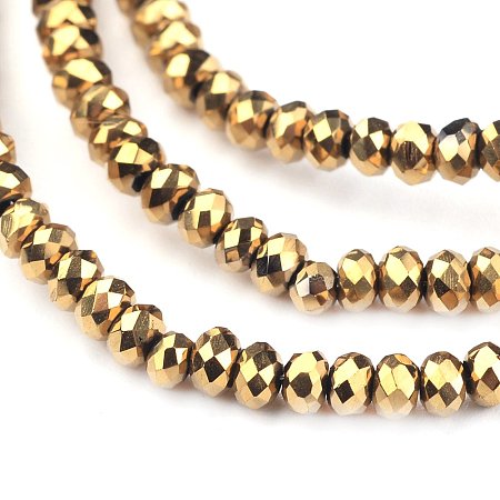 NBEADS 1 Strand Golden Plated Electroplate Faceted Abacus Glass Bead Strands with 3x2mm, Hole:1mm, about 202pcs/strand