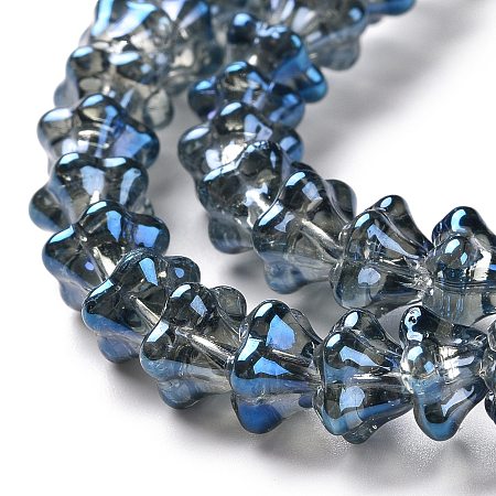 Honeyhandy Electroplate Glass Beads, Trumpet Flower, Prussian Blue, 8.5x8x5.5mm, Hole: 1mm
