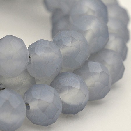 Honeyhandy Pearl Luster Plated Faceted Rondelle Glass Beads Strands, Frosted, Light Grey, 8x5mm, Hole: 1mm, about 72pcs/strand, 17.3 inch