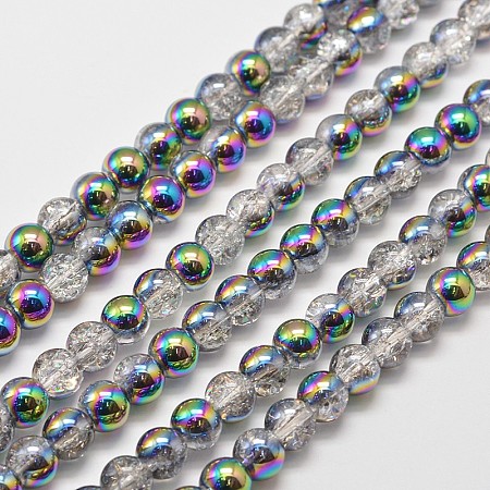 ARRICRAFT Electroplate Synthetic Crackle Quartz Bead Strands, Round, Half Multi-color  Plated, 6mm, Hole: 1mm, about 66pcs/strand, 15.7 inches