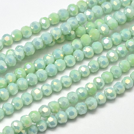 Arricraft Faceted Round Full Rainbow Plated Electroplate Glass Beads Strands, Pale Green, 4mm, Hole: 1mm, about 100pcs/strand, 14.9 inches