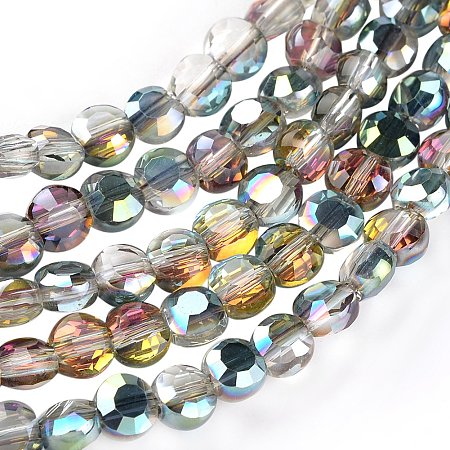 NBEADS 1 Strand Half Rainbow Plated Flat Round MediumTurquois Electroplate Glass Bead Strands with 5~6x4mm,Hole:1mm,about 72pcs/strand