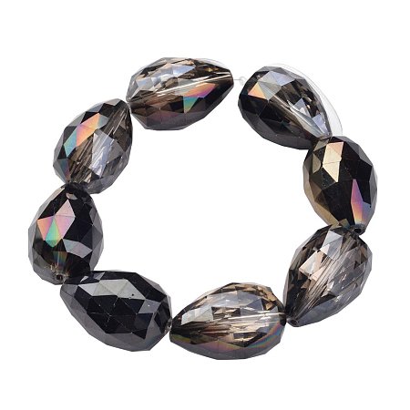 NBEADS 1 Strand Half Black Plated Faceted Drop Electroplate Glass Bead Strands with 25x18mm,Hole: 2mm; 8pcs/strand