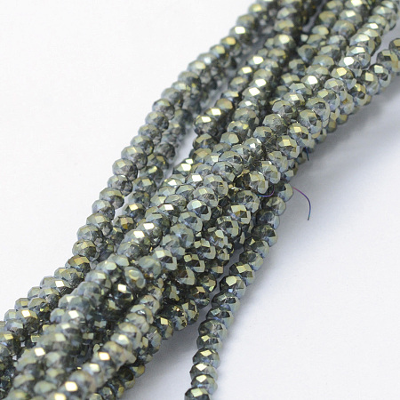 Honeyhandy Electroplate Glass Beads Strands, Full Rainbow Plated, Faceted, Rondelle, Dark Sea Green, 2.5x1.5mm, Hole: 0.5mm, about 197~201pcs/strand, 12.9 inch(33cm)