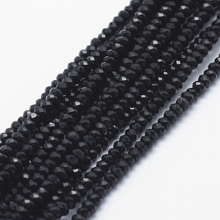 Arricraft Opaque Glass Beads Strands, Faceted, Rondelle, Black, 2.5x1.5mm, Hole: 0.5mm,about 188~195pcs/strand, 12.9 inches(33cm)