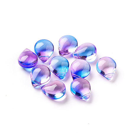 Honeyhandy Transparent Glass Beads, Dyed & Heated, Teardrop, Colorful, 12x9x6mm, Hole: 1mm