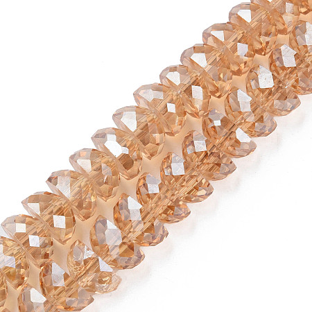 Electroplate Transparent Glass Beads Strands, Pearl Luster Plated, Faceted, Half Round, BurlyWood, 9x5mm, Hole: 1.6mm, about 75pcs/strand, 16.14 inch(41cm)