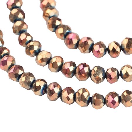 NBEADS 1 Strand Electroplate Glass Beads, Faceted Abacus, Rose Gold Plated, 3x2.5mm, Hole: 1mm; about 133pcs/strand, 13