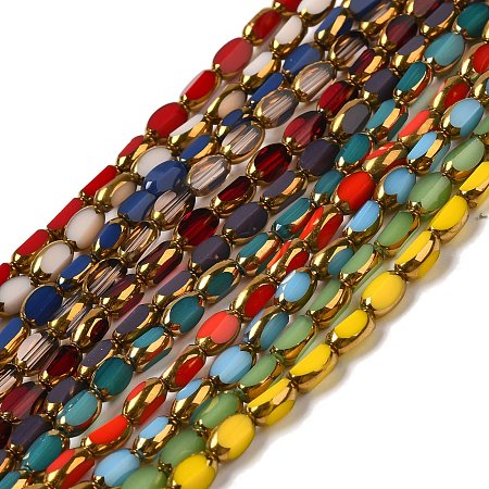 Electroplate Opaque Color Glass Beads Strands, Faceted, Oval, Mixed Color, 7x4.5x3.5mm, Hole: 1mm, about 50pcs/strand, 12.99''(33cm)