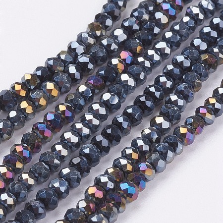 Arricraft Electroplate Glass Beads Strands, AB Color Plated, Faceted Rondelle, Black, 3x2mm, Hole: 0.5mm, about 188~190pcs/strand, 16.7 inches