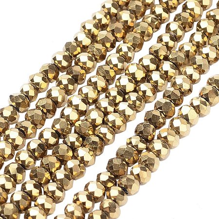 NBEADS 10 Strands Golden Plated Faceted Abacus Electroplate Glass Bead Strands With 3x2mm,Hole: 0.5mm,About 200pcs/strand