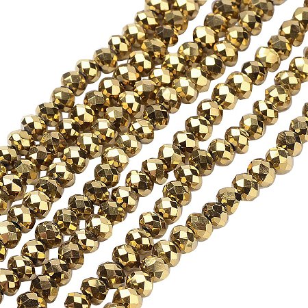 NBEADS 10 Strands Golden Plated Faceted Abacus Electroplate Glass Bead Strands with 3~3.5x2.5~3mm,Hole: 0.5mm,about 150pcs/strand