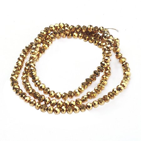NBEADS 10 Strands Golden Plated Faceted Abacus Electroplate Glass Bead Strands With 4x3mm,Hole: 1mm,About 150pcs/strand